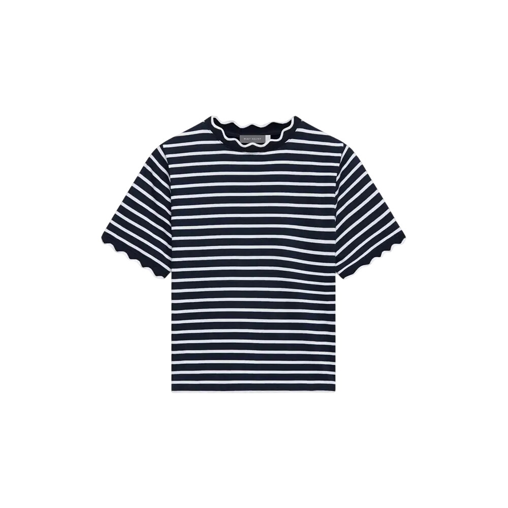 Mint Velvet Navy Stripe Scallop Trim T-Shirt